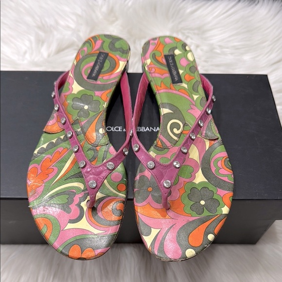 DOLCE & GABBANA Nappa Stampa Thong Sandals - Picture 1 of 15